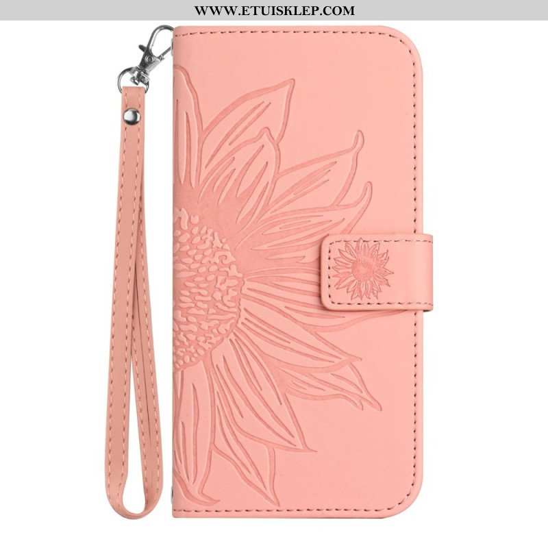 Etui Folio do Poco M4 5G Słonecznik Z Smyczą